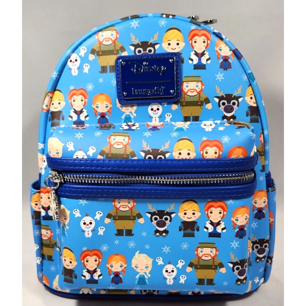 LOUNGEFLY Disney FROZEN mini Backpack Chibi Elsa Anna Sven Olaf‎ blue NEW
